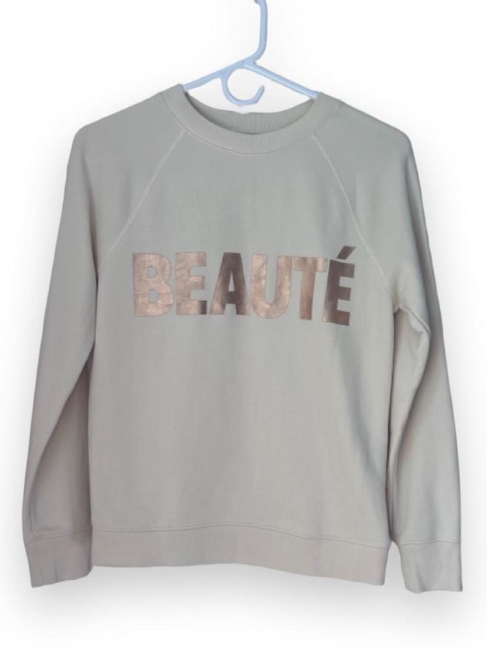 J. Crew Cotton Crewneck Cream Sweatshirt with Metallic Rose Print